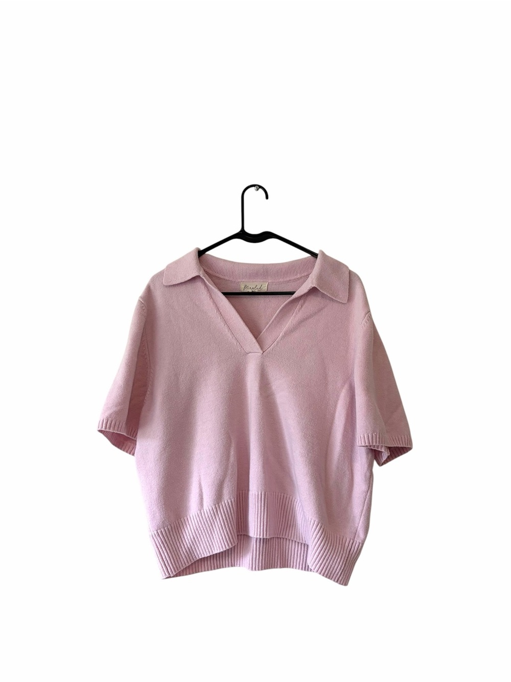 Marled Light Pink Polo V-Neck Knit Top